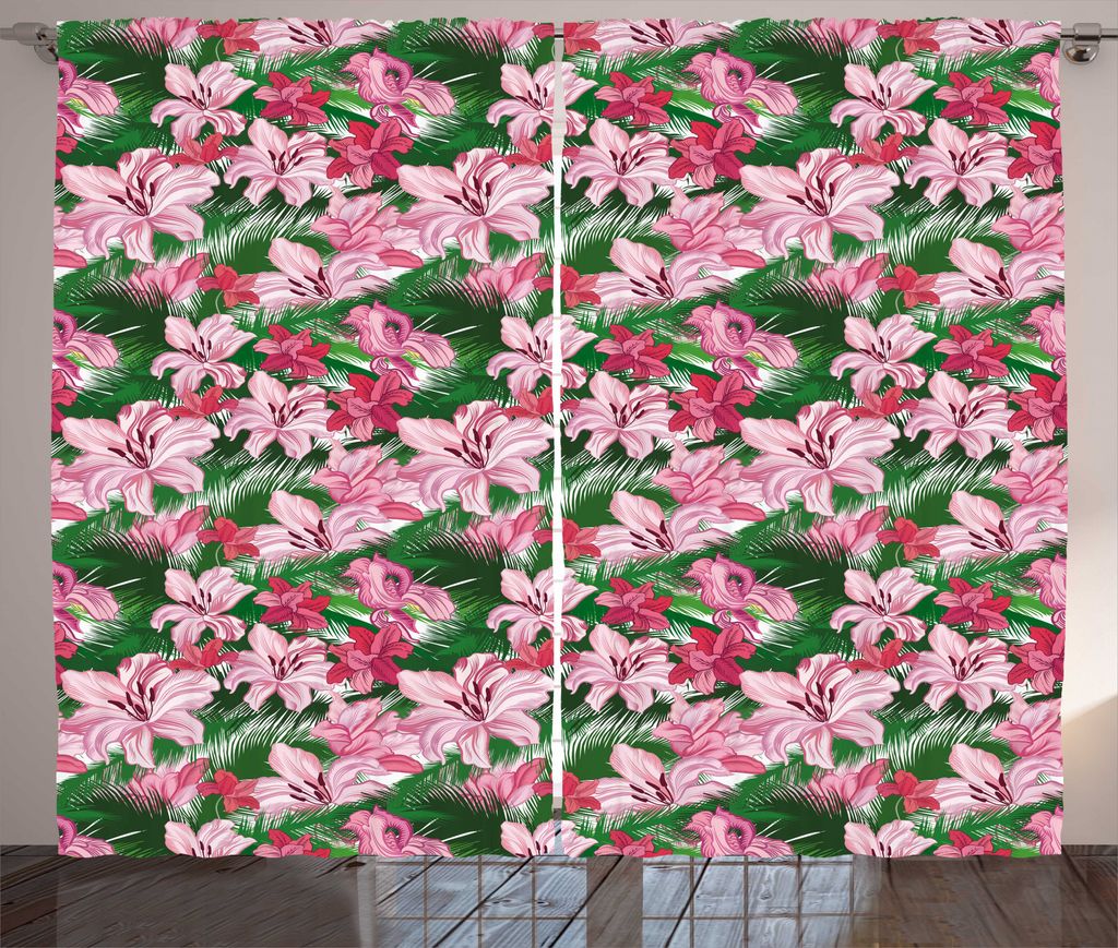 ABAKUHAUS Urwald Rustikaler Gardine, Hawaii-Frühlings-Blüten, Schlafzimmer Kräuselband Vorhang mit Schlaufen und Haken, 280 x 175 cm, Mehrfarbig