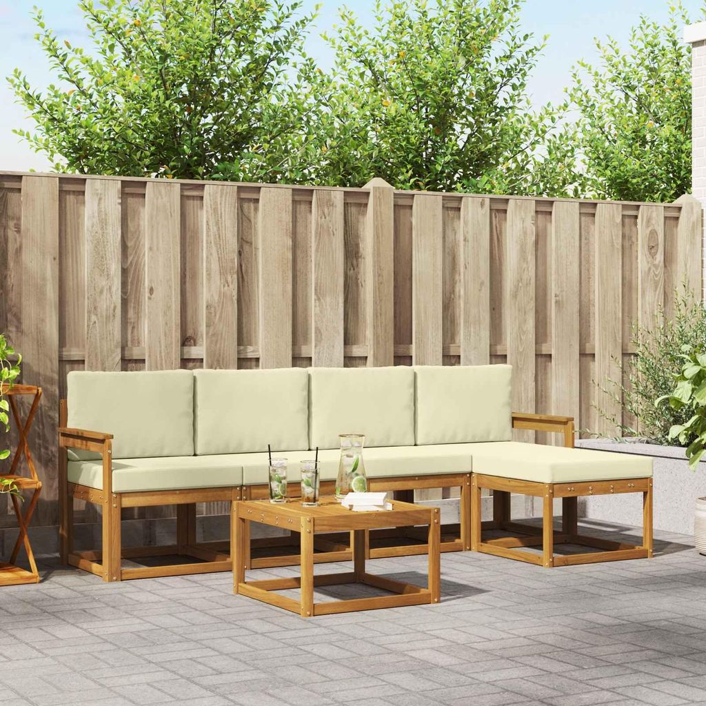 Outdoor-Sofagarnitur - VIDAXL - Terrassen-Sofa - 6 pcs - Natur und Creme Massivholz Akazie