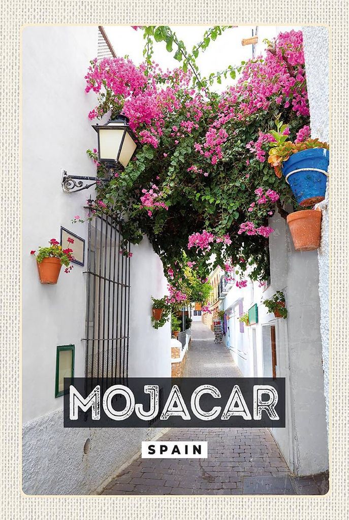 vianmo Holzschild 18x12 cm Mojacar Spain Spanien Blumen Geschenk Bildmotiv Reisemotiv Abenteuer Reisen