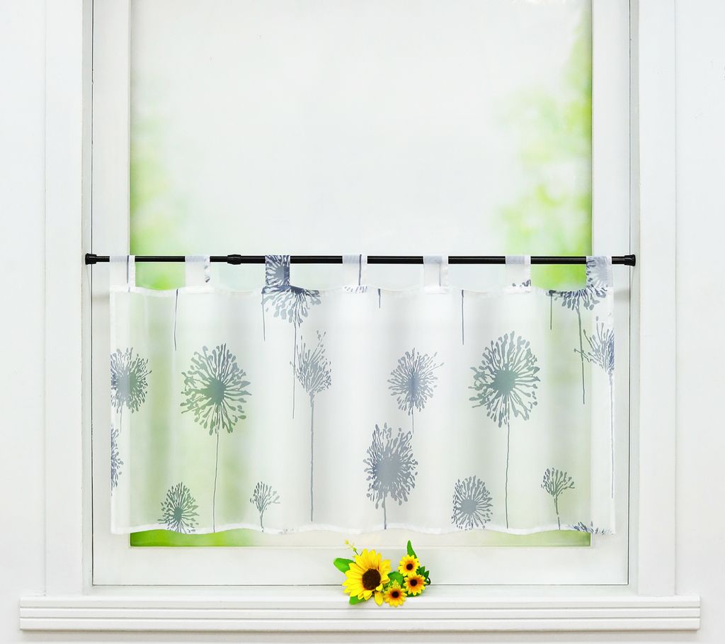 Joyswahl Scheibengardinen mit Schlaufen Voile Bistrogardine mit Löwenzahnmuster Küchengardine Kurzstore HxB 60x140 cm