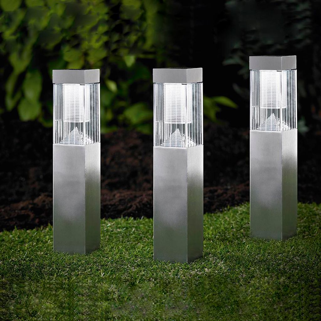 MeLiTec 3er-Set Solar-Gartenleuchte SO27, Edelstahl matt Produktbild 