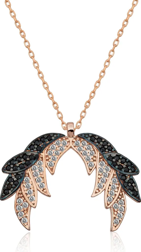 Collier Argent 925 Aile Anti-Allergie avec Zircone Noir/Blanc Longue Durée
