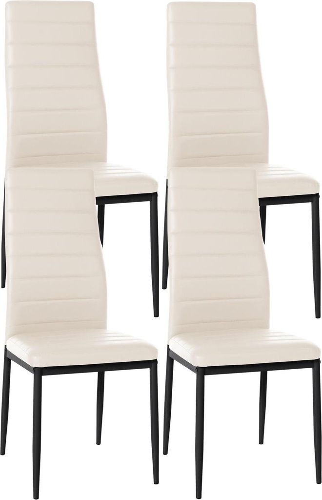 4-teiliges Esszimmerstuhl-Set – Esszimmer-Set – bequeme hohe Rückenlehne, modernes Design | Farbe: Creme | Material: Kunstleder