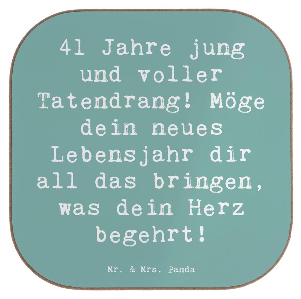 Mr. & Mrs. Panda Holzuntersetzer Spruch 41. Geburtstag Tatendrang - Meeresbrise - Geschenk, bieruntersetzer, Happy Birthday, gläseruntersetzer, Fe...
