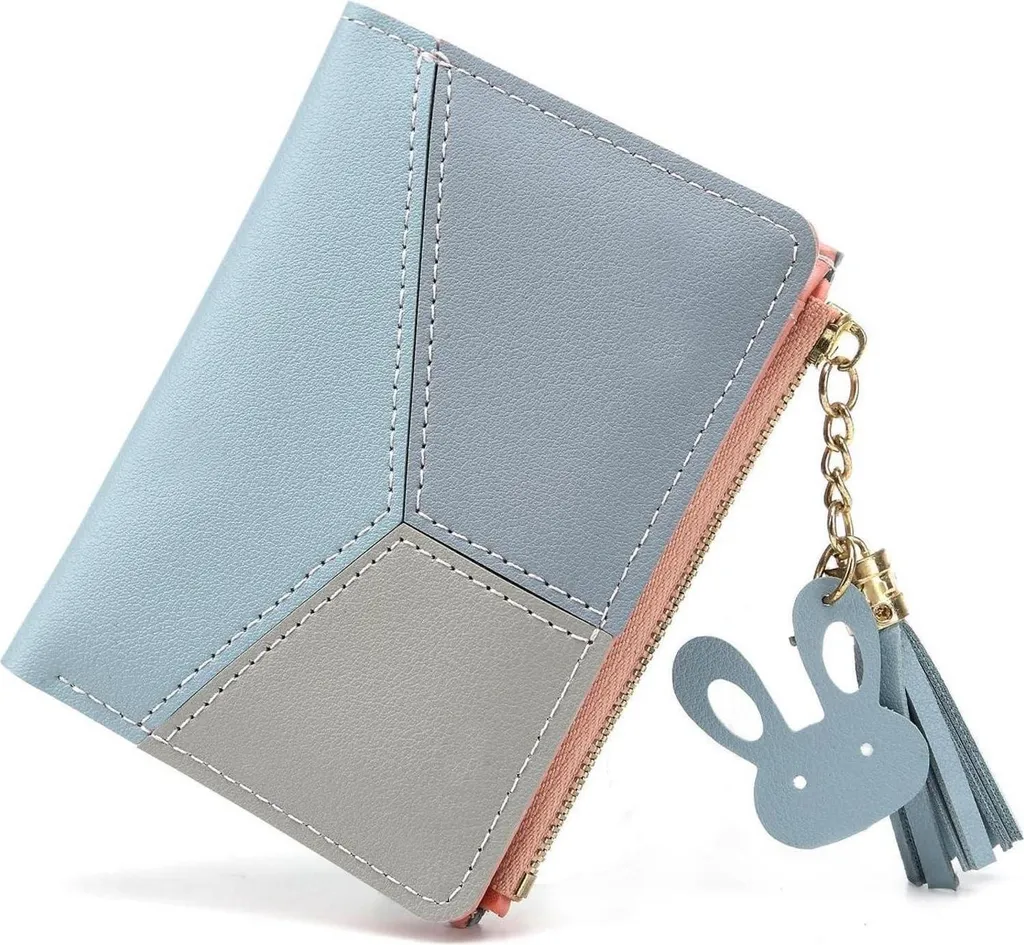 Petit portefeuille femme bleu en similicuir souple et zippé CHAOFANXI