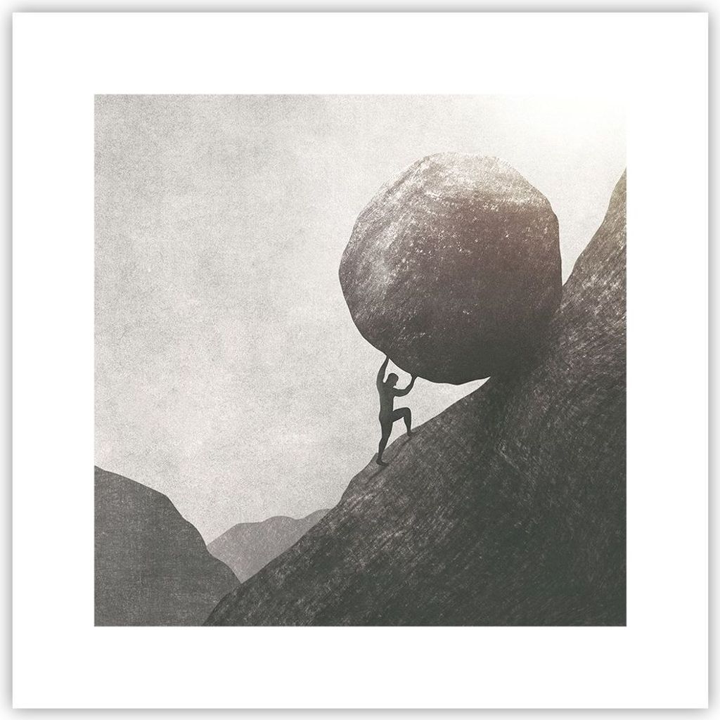 Poster - Poster ohne Rahmen - Sisyphus Arbeit Stein - 30x30 cm - Wand Bild - Wanddeko - Wandbilder - Kunstposter - Wandposter - Bilder - Kunstdruck...