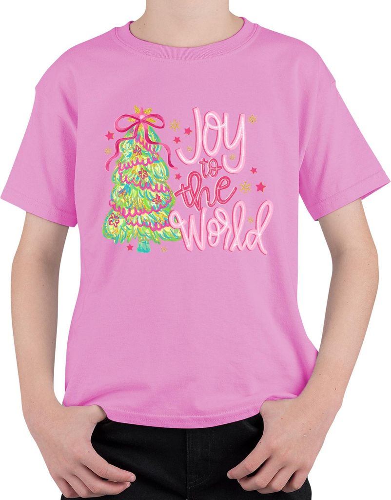 Joy to the World Weihnachtsbaum Weihnachten Geschenk Pink Glitzer Uni Kinder T-Shirt, Pink, 104