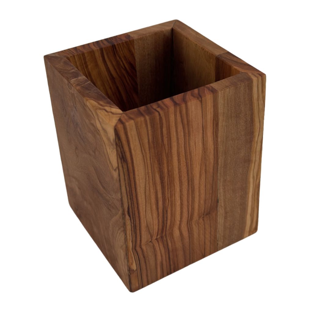 Stiftehalter "My Office" 8 x 8 x 10 cm Becher Eckig aus Olivenholz