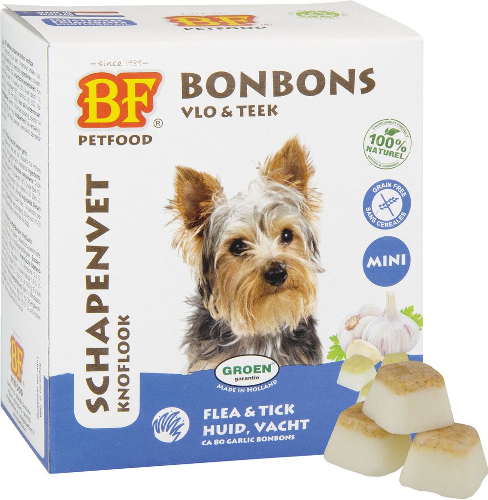 Bf Petfood Schapenvet Mini Bonbons Knoflook Produktbild 