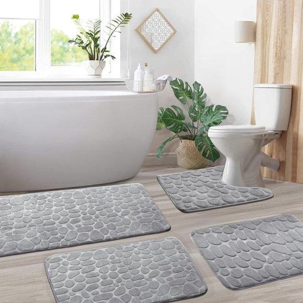 Unyqoos Deluxe 4-teiliges Bademattenset mit rutschfestem und waschbarem Memory-Foam-Komfort in verschiedenen Größen