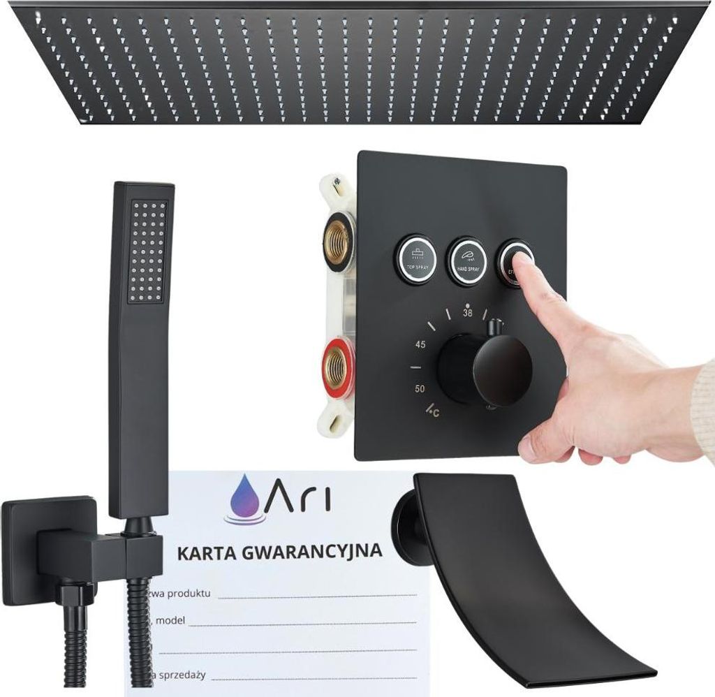 Ari Xxl Sistema doccia a incasso nero Termostato 80X40Cm Immagine del prodotto 