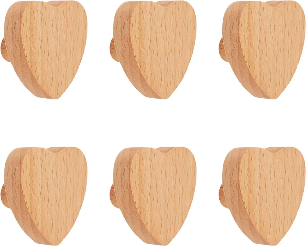 Remplacer poignées de meuble par boutons cœur bois de hêtre lot de 6