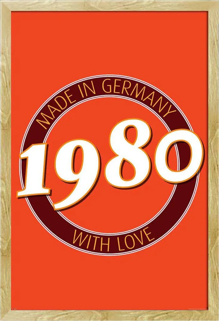 Poster Compleanno 1980 Germania con Cornice Shinsuke Shinsuke MDF Faggio