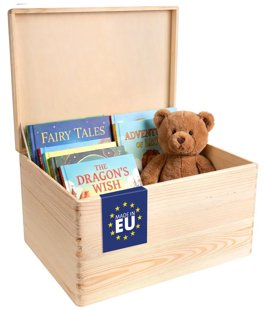 Grande Caisse en Bois avec Couvercle 40x30x24 cm - Coffre de Rangement