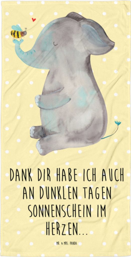 Mr. & Mrs. Panda Strandtuch Elefant Biene - Gelb Pastell - Geschenk, Liebesspruch, Handtuch, Liebe, Duschhandtuch, Duschtuch, Lustige Sprüche, Bad...