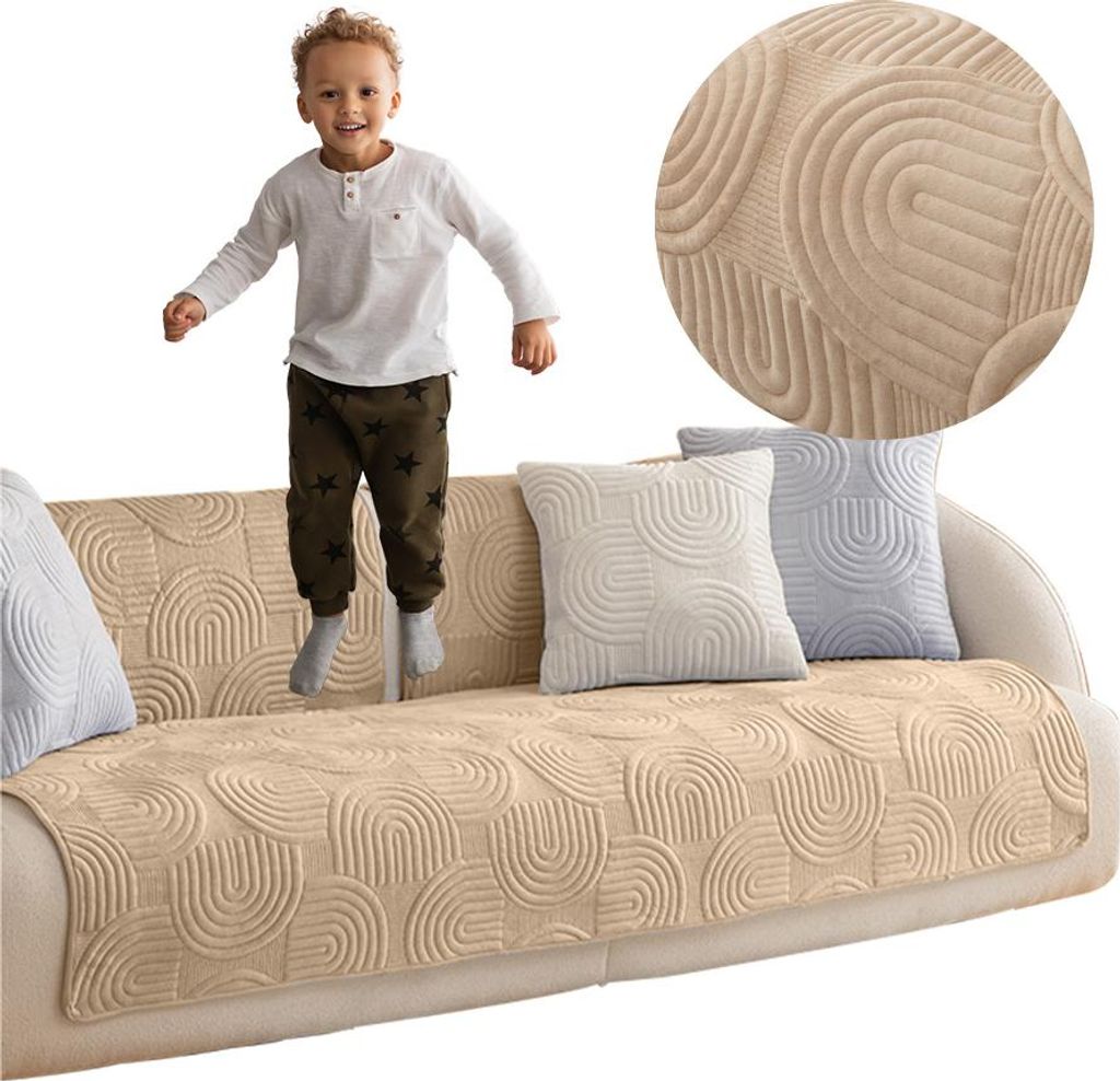 Sofaschoner-Matte 90 × 210 cm in Beige mit reliefartigem Muster – Schutz und elegante Optik