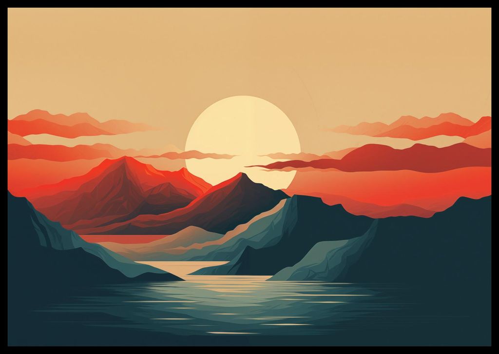 Plakat 66,5x46,5cm Sonnenuntergang über den Bergen