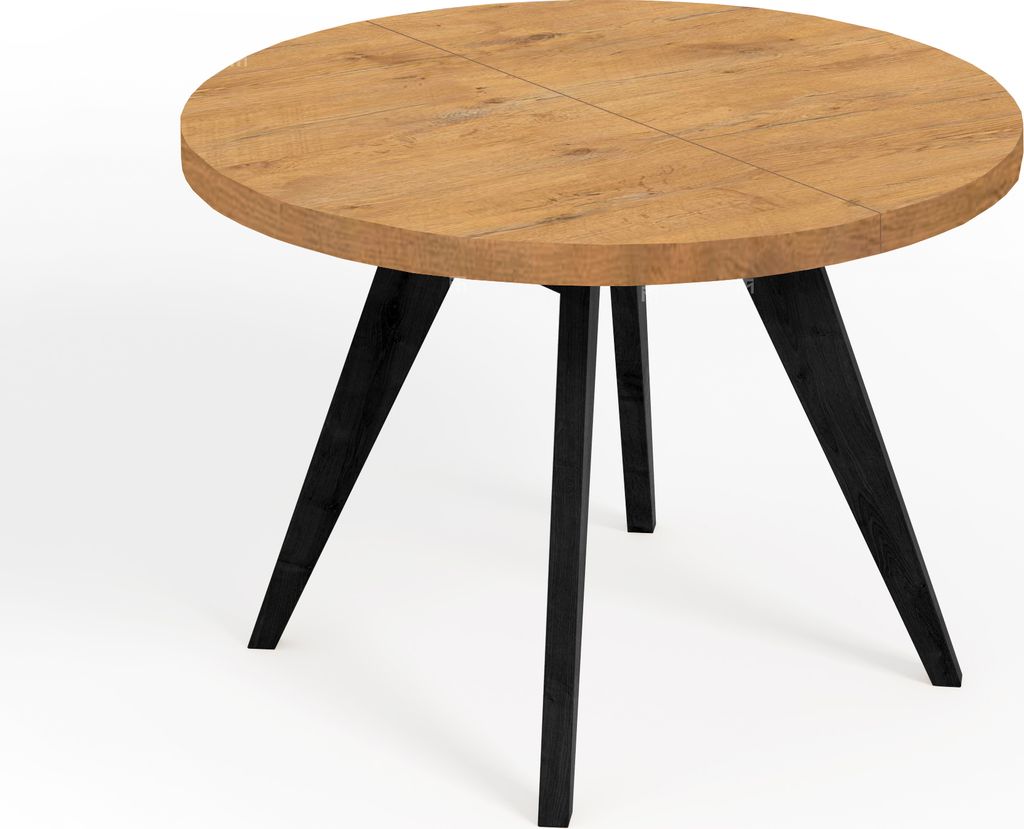 Runder Ausziehbarer Tisch für Esszimmer, LORA, Loft-Stil, Skandinavische, Durchmesser: 120 / 220 cm, Farbe: Eiche Lancelot / Schwarz