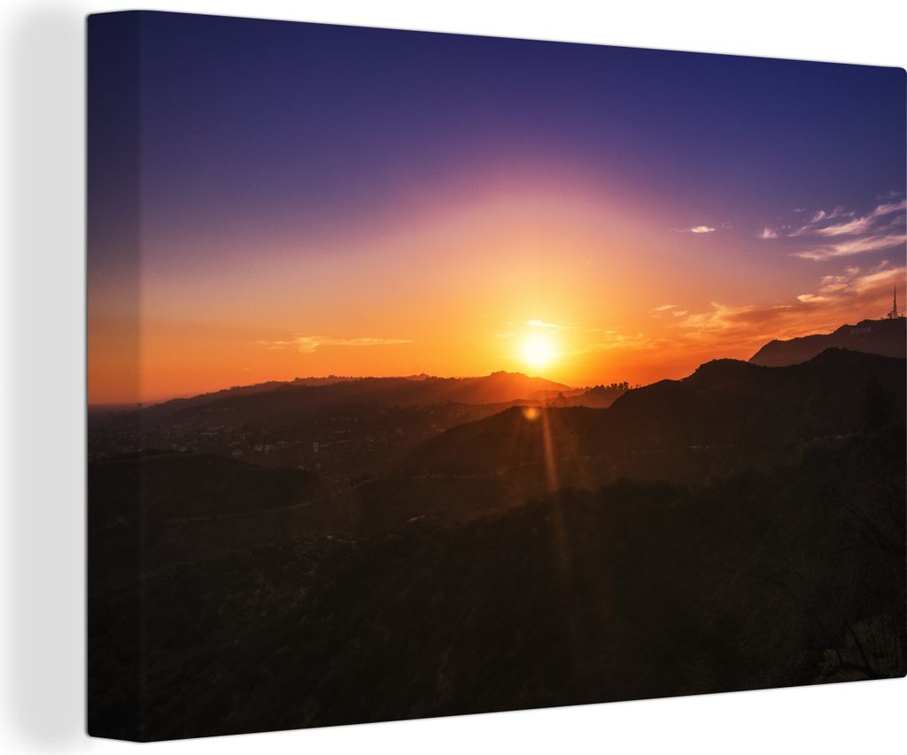 OneMillionCanvasses - Leinwandbilder - 150x100 cm, Sonnenuntergang über den Bergen, Wandbilder Kunstdruck Wanddekoration