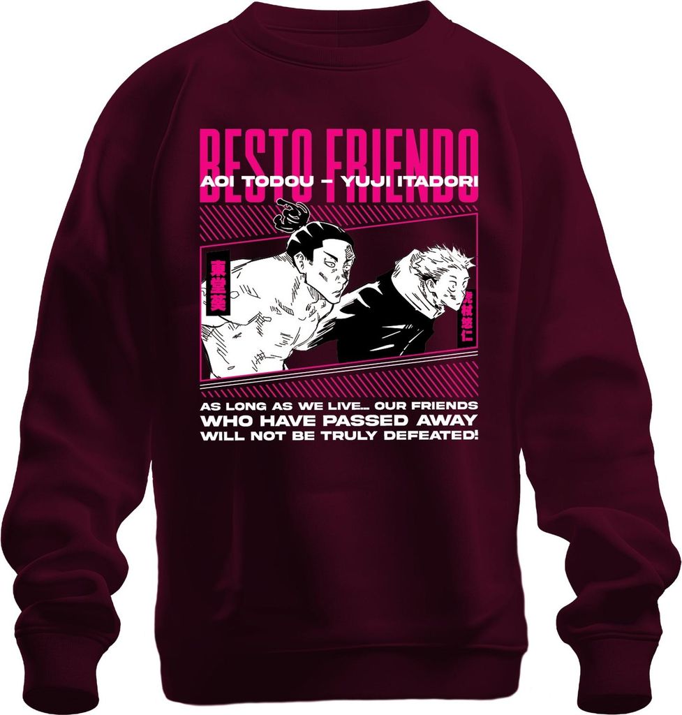 BESTO FRIENDS Jujutsu Kaisen Aoi Todou Yuji Itadori Anime Otaku Uni Sweatshirt Pullover, Burgundy, XXL