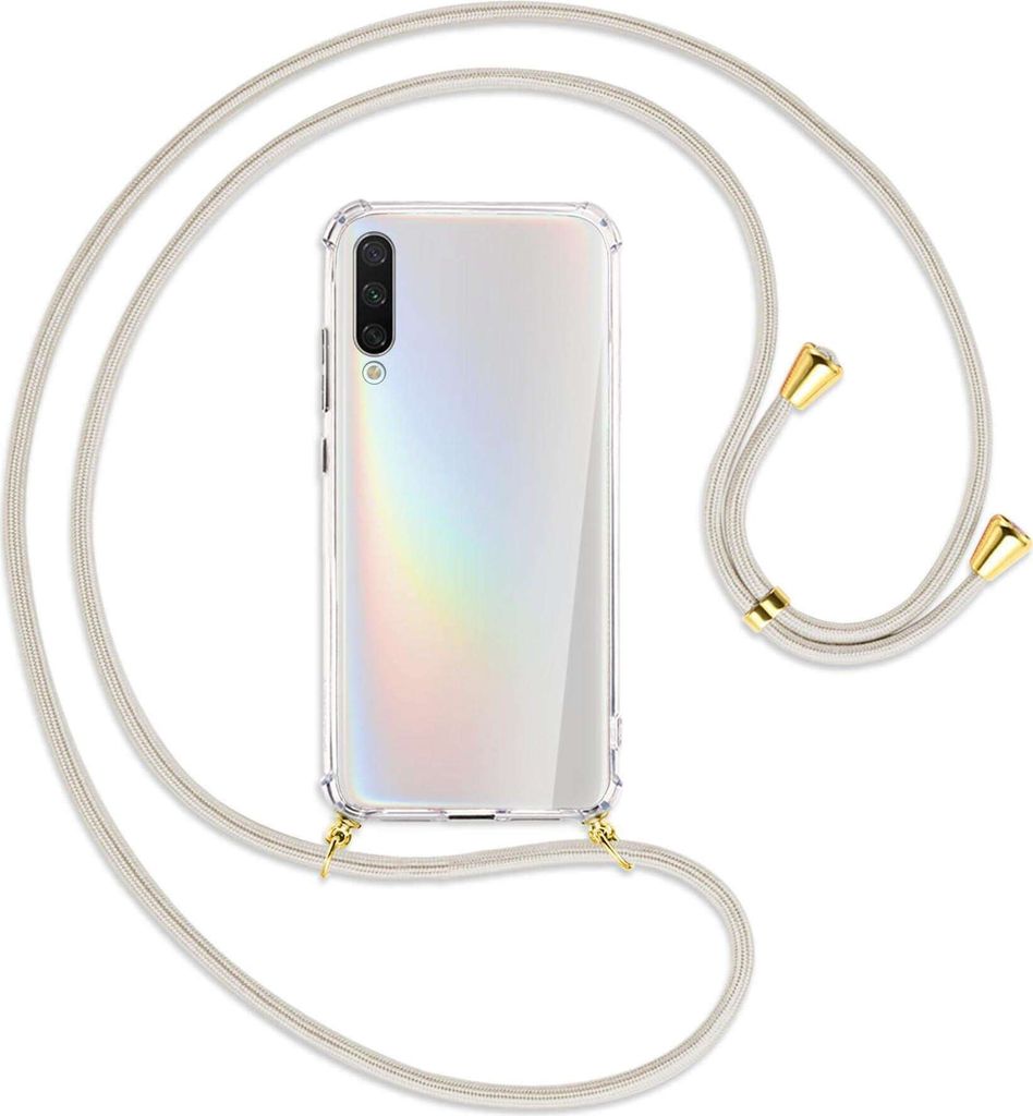 Handykette Backcover-Schutzhülle mit Band (Metall goldfarben) für Xiaomi Mi A3 / Mi CC9e - broken white