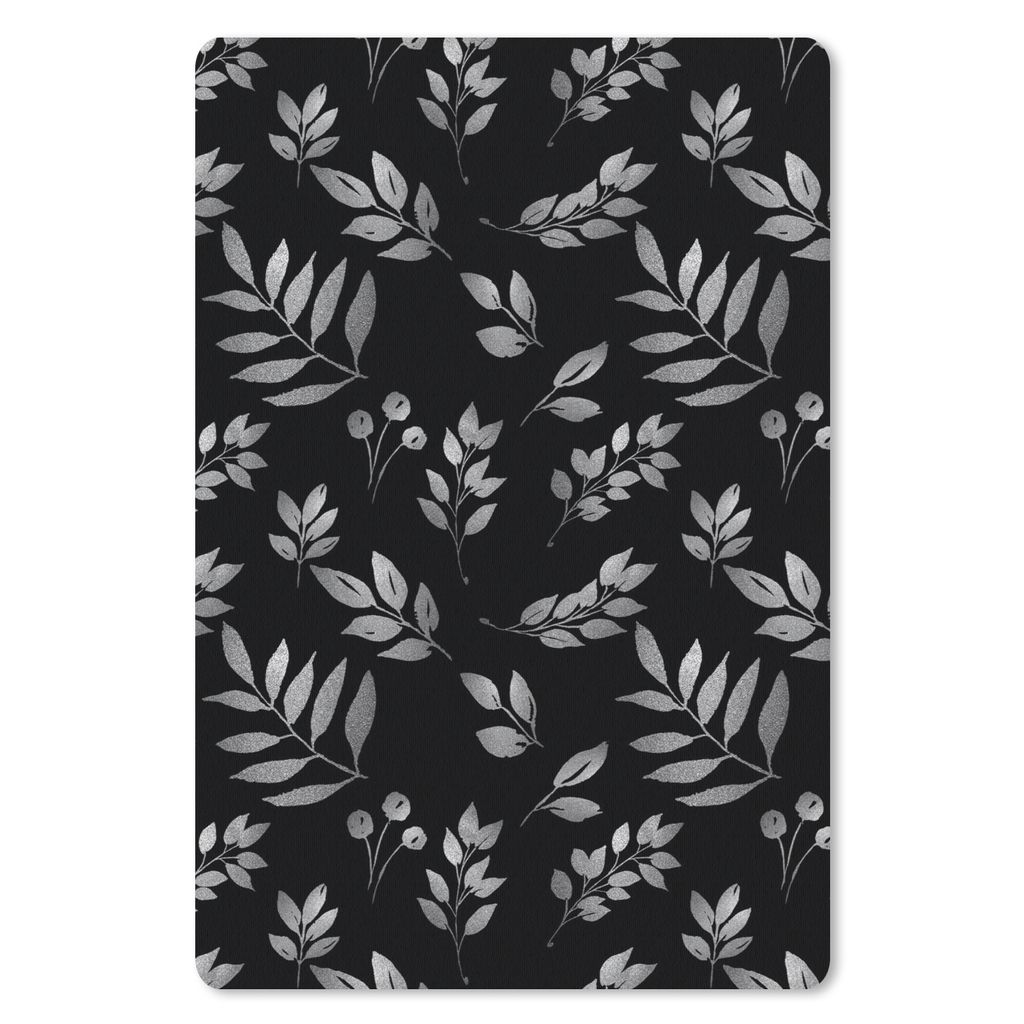 MuchoWow Mauspad Mousepad Muster von Zweigen mit Blättern und Beeren auf schwarzem Hintergrund - schwarz und weiß 18x27 cm - Mousepads - Maus M...