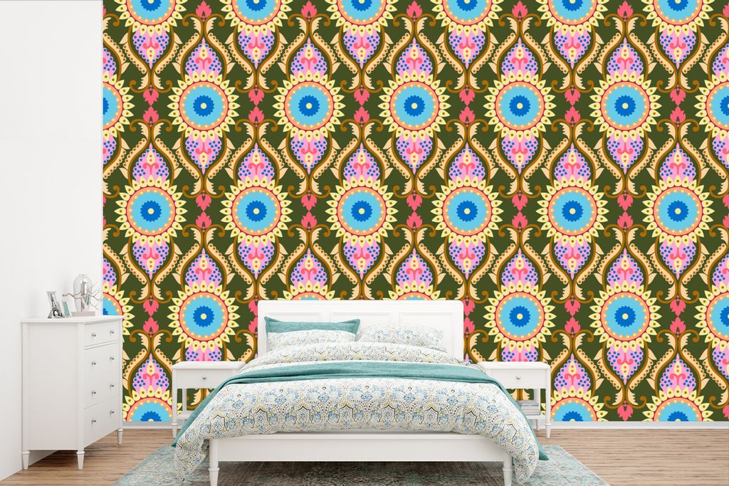 MuchoWow Fototapete für Wohnzimmer oder Schlafzimmer Wandtapete Vinyl Motivtapete Design - Orient - Retro - 600x400 cm - Vinyltapeten