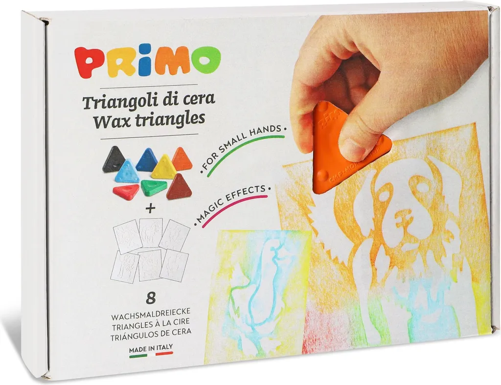 Primo - 8 Crayons de Cire Triangulaires 50mm avec Pochoirs Créatifs