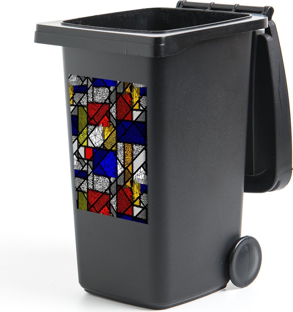 MuchoWow Mülltonnenaufkleber Mondrian - Glasmalerei - Alte Meister - Kunstwerk - Abstrakt - Malerei 40x60 cm - Mültonnen-sticker - Sticker - Au...