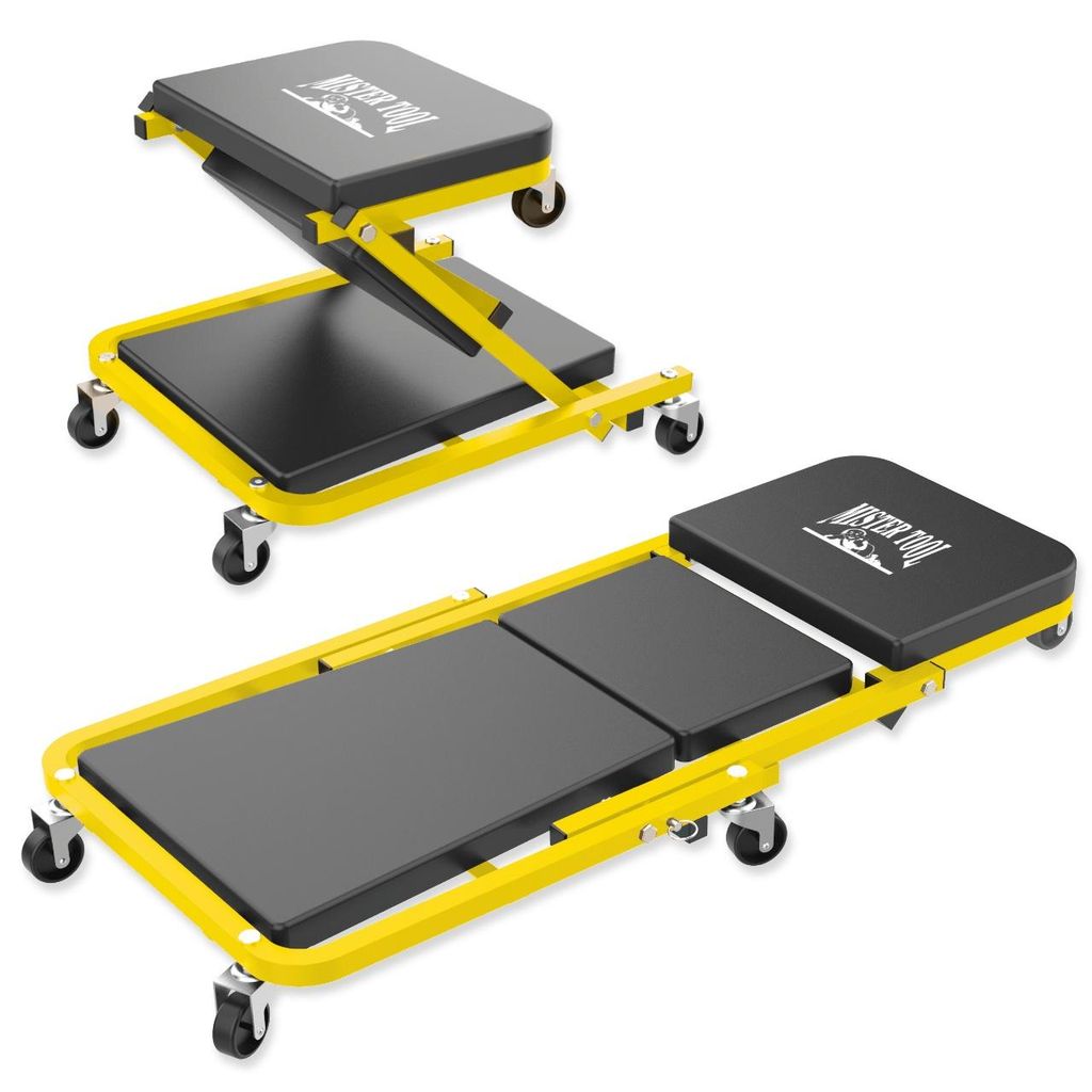 WALTER Mister Tool 2-in-1 Montage Rollbrett & Werkstatthocker | 150 kg Tragkraft | Werkstattliege & Rollsitz | 360° drehbar | Ideal für Autorepar...