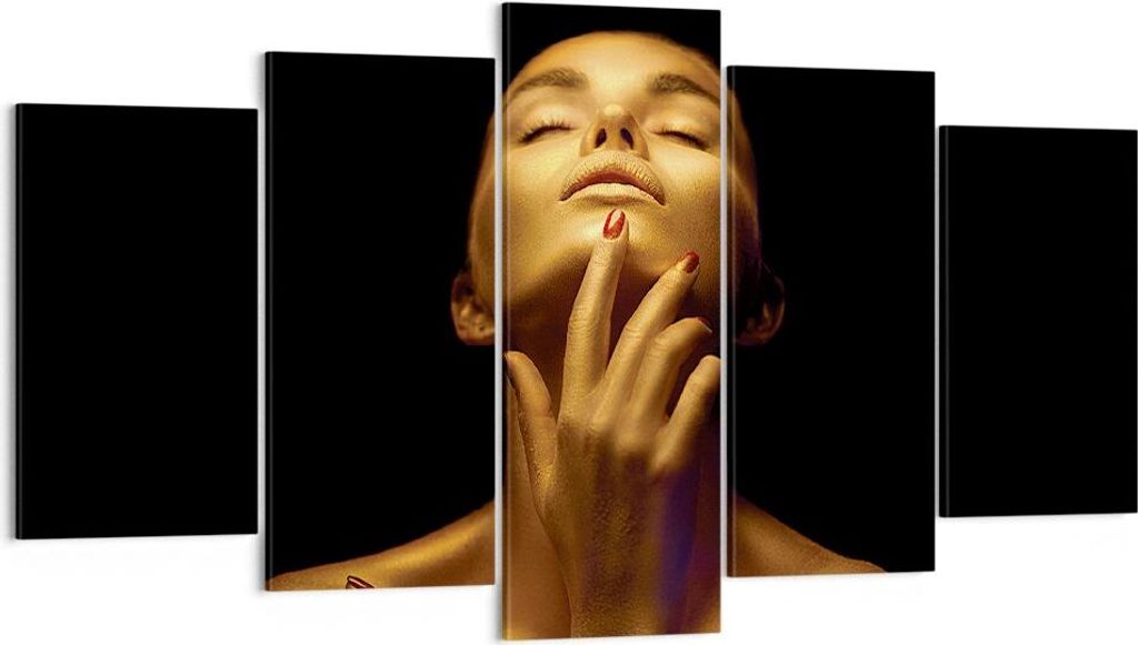 Bild auf Leinwand - Leinwandbild - 5 Teile - Gold Frau Stück - 160x85cm - Wand Bild - Wanddeko - Wandbilder - Leinwanddruck - Bilder - Wanddekorat...
