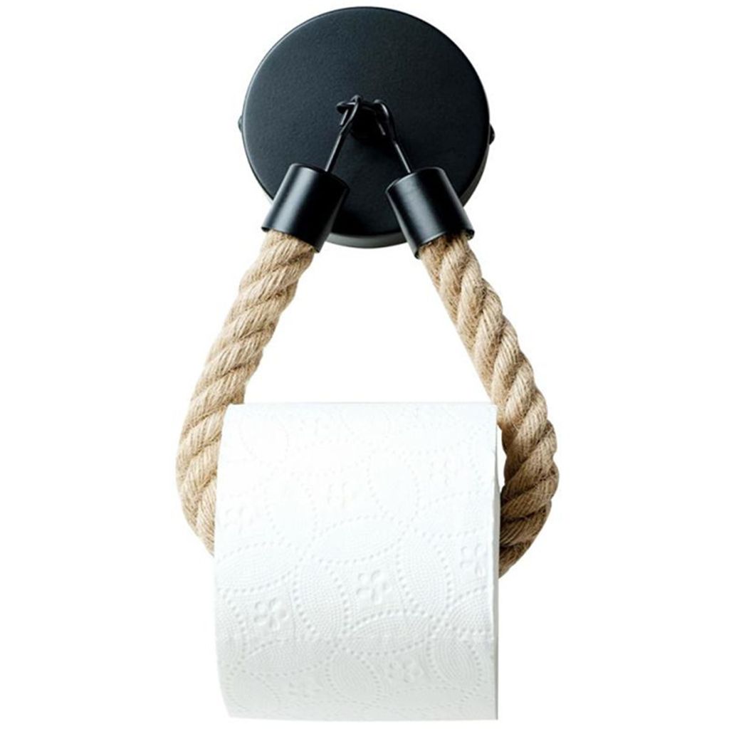 Toilettenpapierhalter ohne Bohren schwarz matt - KLEBEN STATT Bohren - Klorollenhalter Klopapierhalter ohne Bohren schwarz Seil - WC Rollenhalter