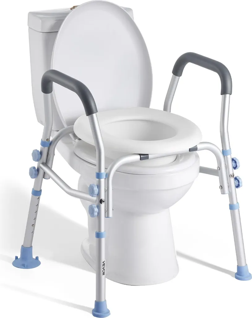 Siège de Toilette Surélevé avec Pieds de Soutien et Accoudoirs de Sécurité