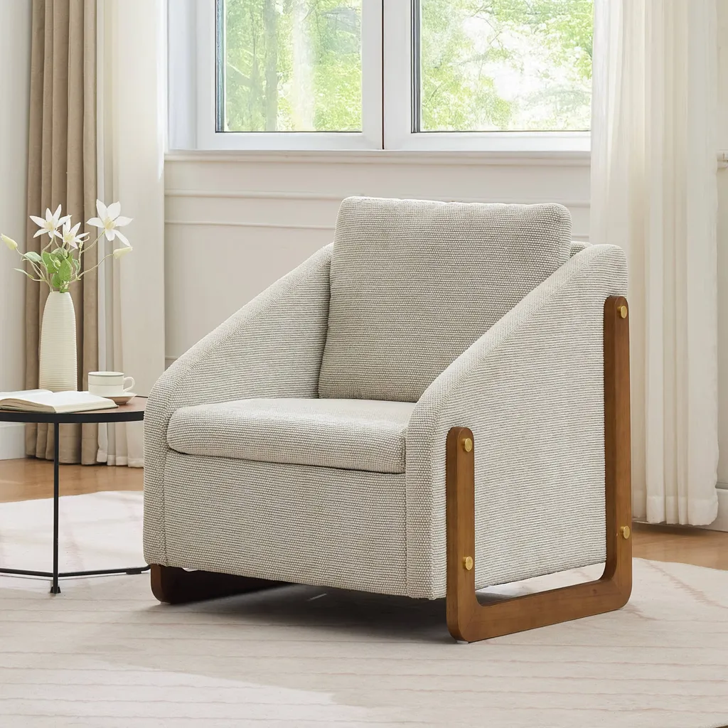 Fauteuil Stable 110kg contre les maux de dos, Chenille Beige et Bois