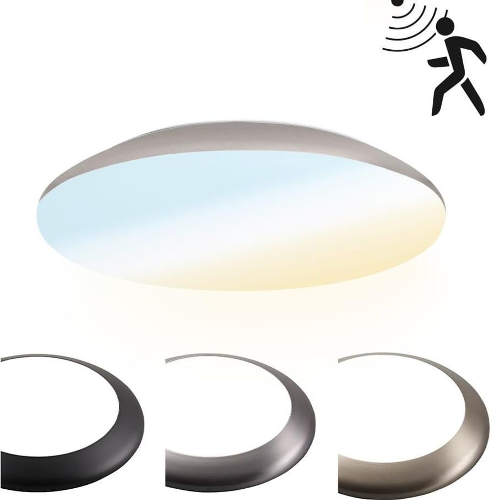 hoftronic LED Deckenleuchte 12W 1300lm IP65 IK10 Bewegungsmelder Chrom