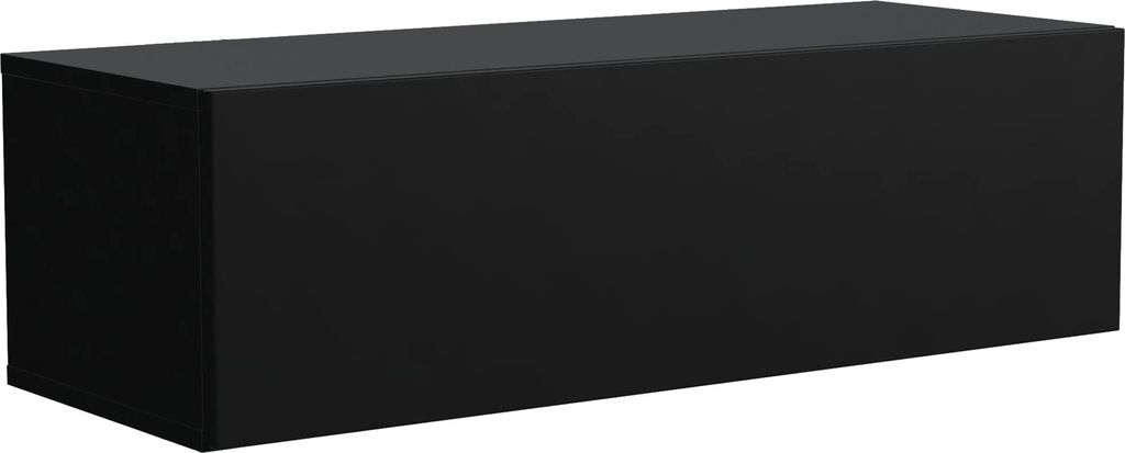 A black rectangular cabinet or stand, likely a TV stand or media console, presented on a white background.