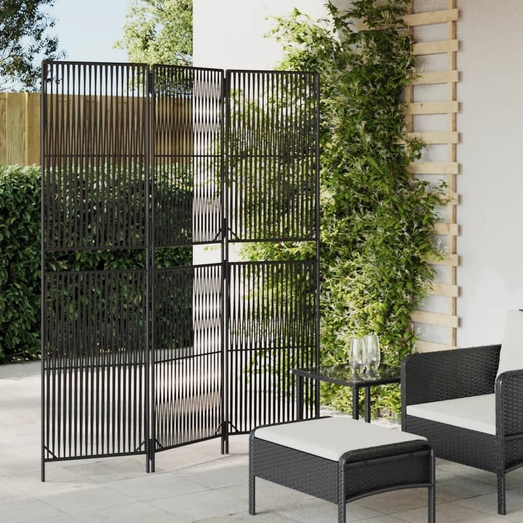 Möbel Paravent 3-tlg. Schwarz Poly Rattan DE9436