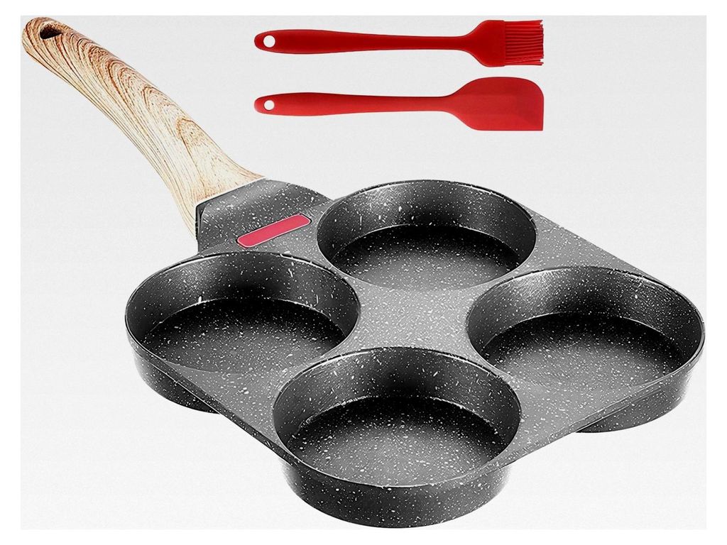 Eierpfanne - 4-Tassen Antihaft-Pfanne für Pfannkuchen, Aluminium Eierbratpfanne mit Schaber und Öl-Pinsel, 4-Tassen Kochwerkzeug für Pfannkuchen...