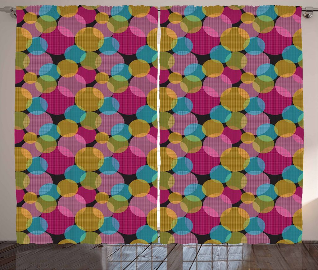 ABAKUHAUS Bunt Rustikaler Gardine, Lebhafte Runde Spots, Schlafzimmer Kräuselband Vorhang mit Schlaufen und Haken, 280 x 245 cm, Mehrfarbig