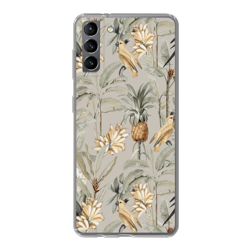 MuchoWow Handyhülle Schutzhülle Hülle für Samsung Galaxy S21 Plus Blume - Ananas - Vogel Silikon Softcase Handy Hülle - Handy-Tasche