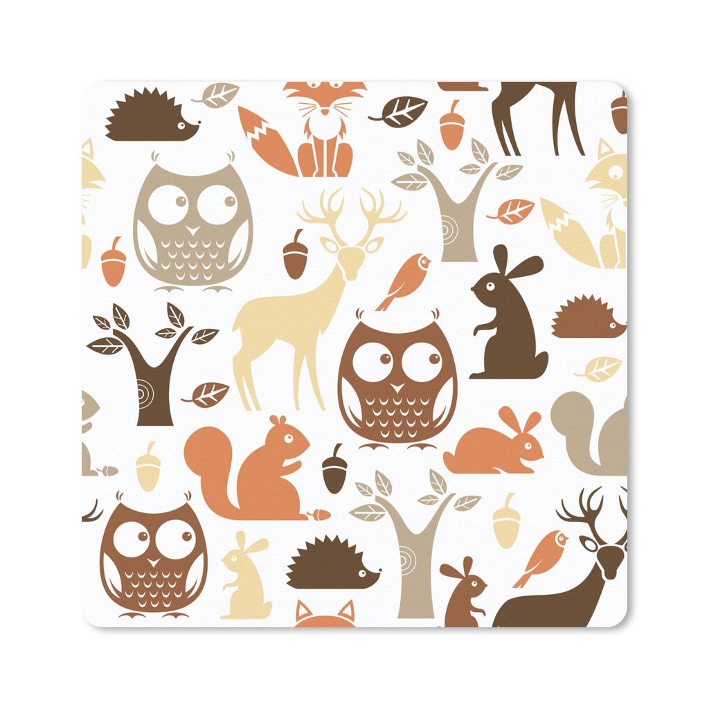 MuchoWow Mauspad Mousepad Waldtiere - Muster - Erdtöne 20x20 cm - Mousepads - Maus Mat - Pad - Mausunterlage - Desk Mat - Bureauartikeln