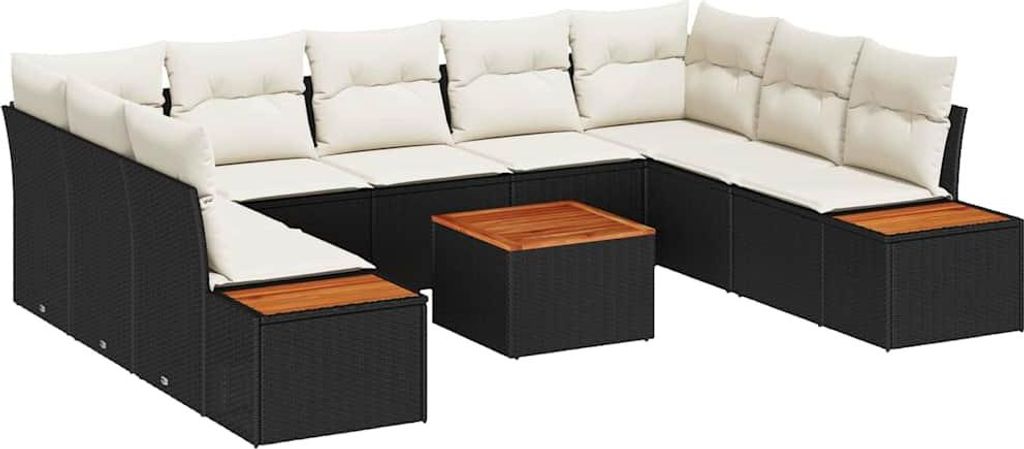 Gartensofa-set mit Kissen 10 pcs Schwarz Poly Rattan