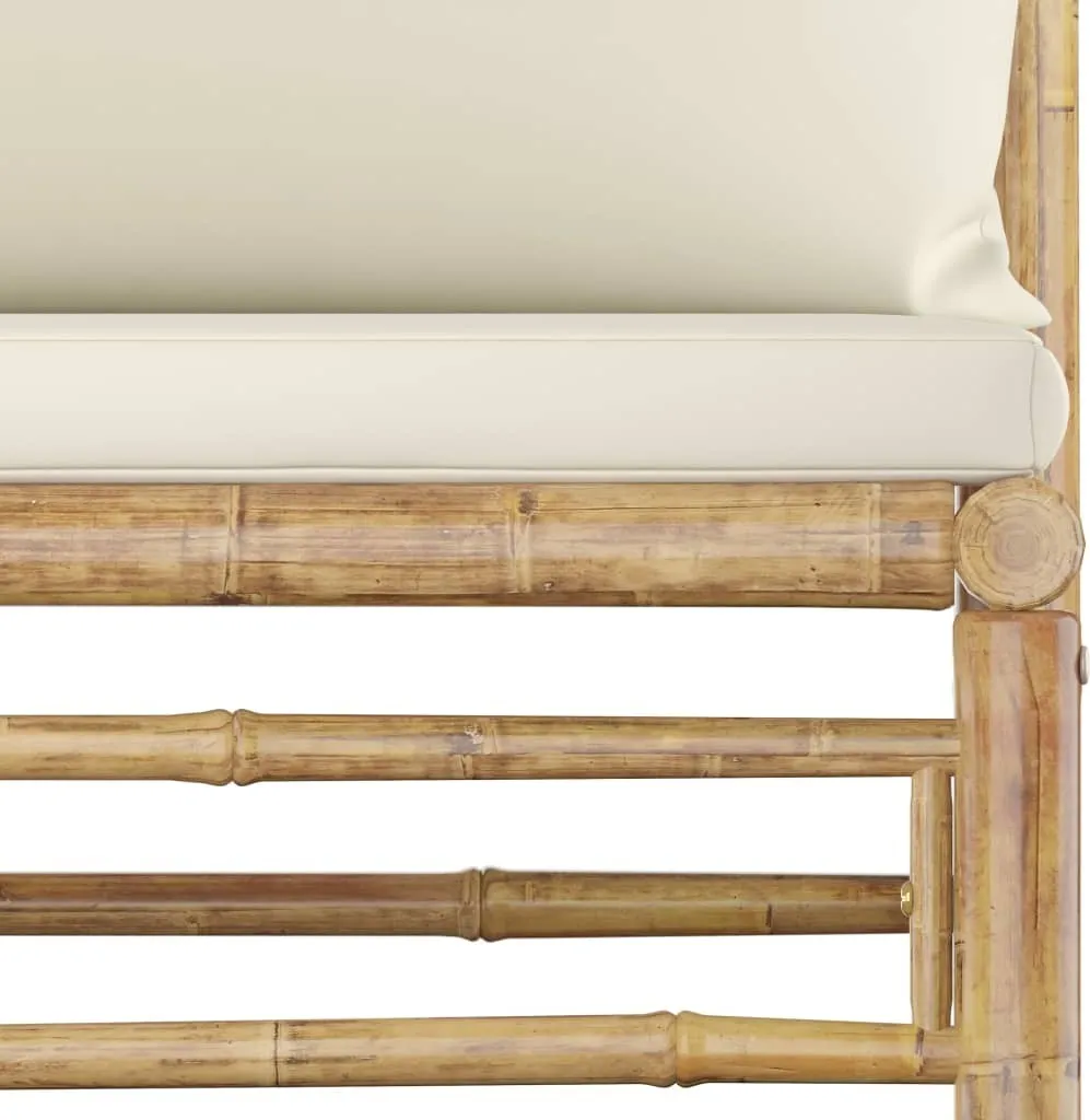Ensemble lounge de jardin en bambou résistant et coussins blanc crème