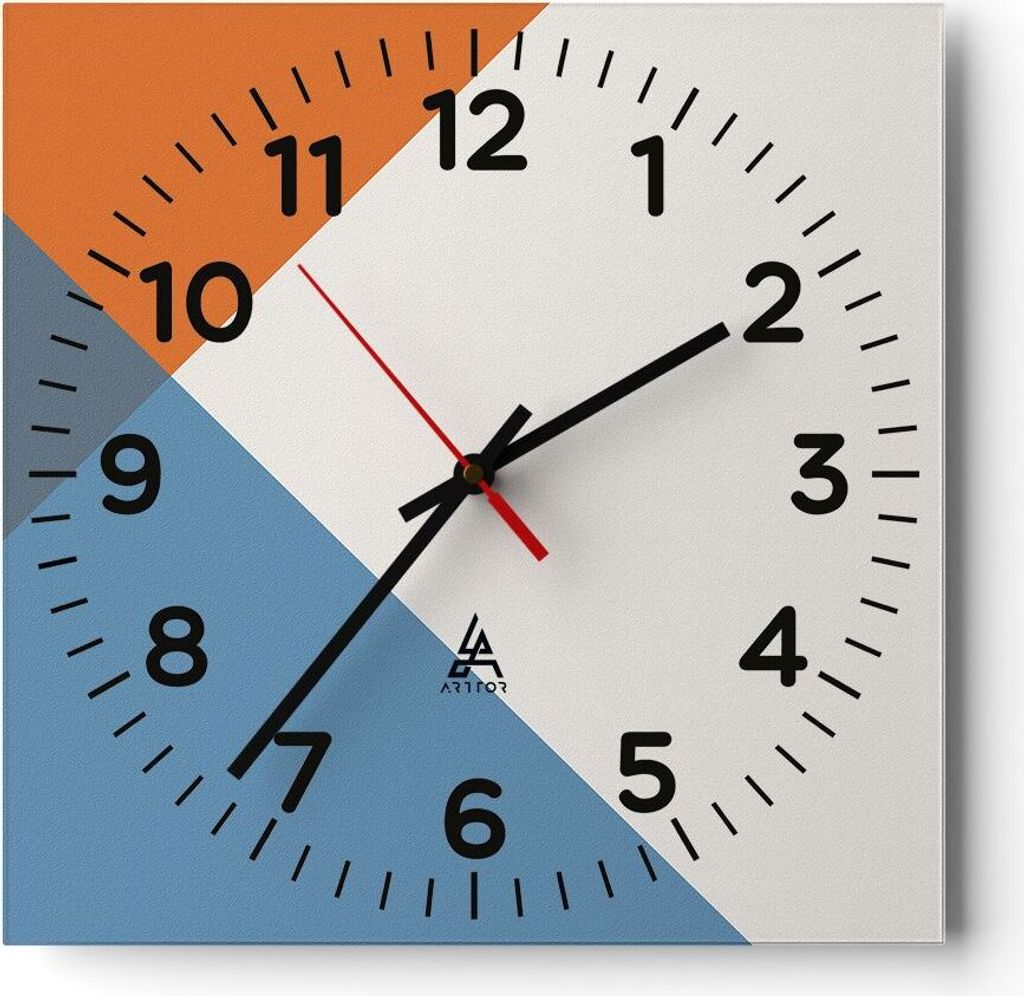 Wanduhr - Quadrat - Glasuhr - Vier die Farben Abstraktion - 30x30cm - Schleichendes Uhrwerk - Lautlos - zum Aufhängen bereit - Dekoration Modern -...