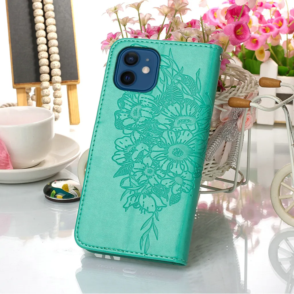 Custodia Portafoglio Per IPhone 12 Mini Con Albero Della Vita: Elegante, Magnetica E Funzionale! Supporto Integrato E Slot Per Carte, Blu Verde - 2