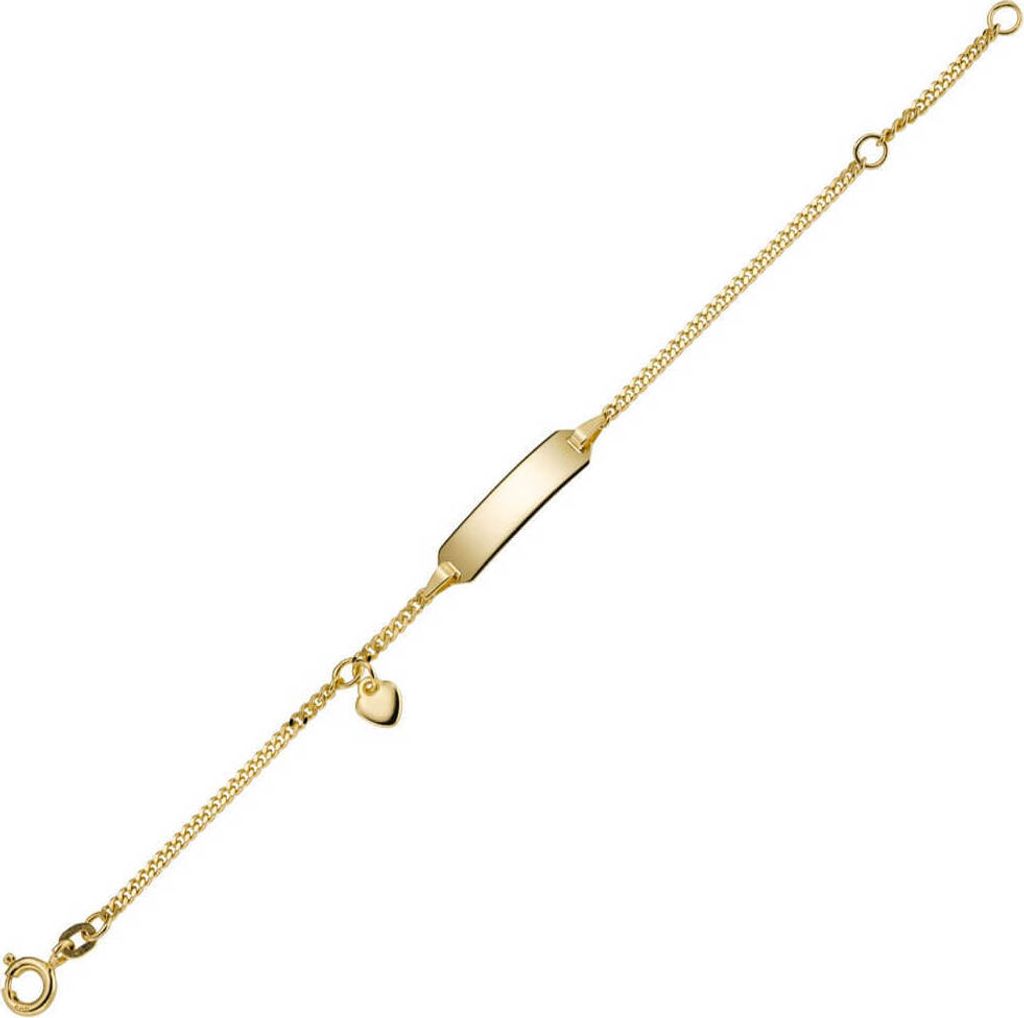 Armband Armkette mit Herz 585 Gold Gelbgold 16cm Identbändchen für Kinder