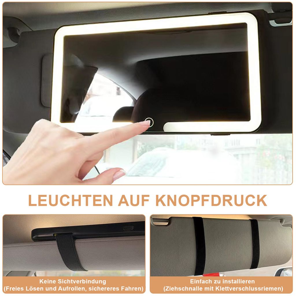 Auto-Sonnenblenden-Schminkspiegel,Schwarz mit vierseitiger Produktbild 7