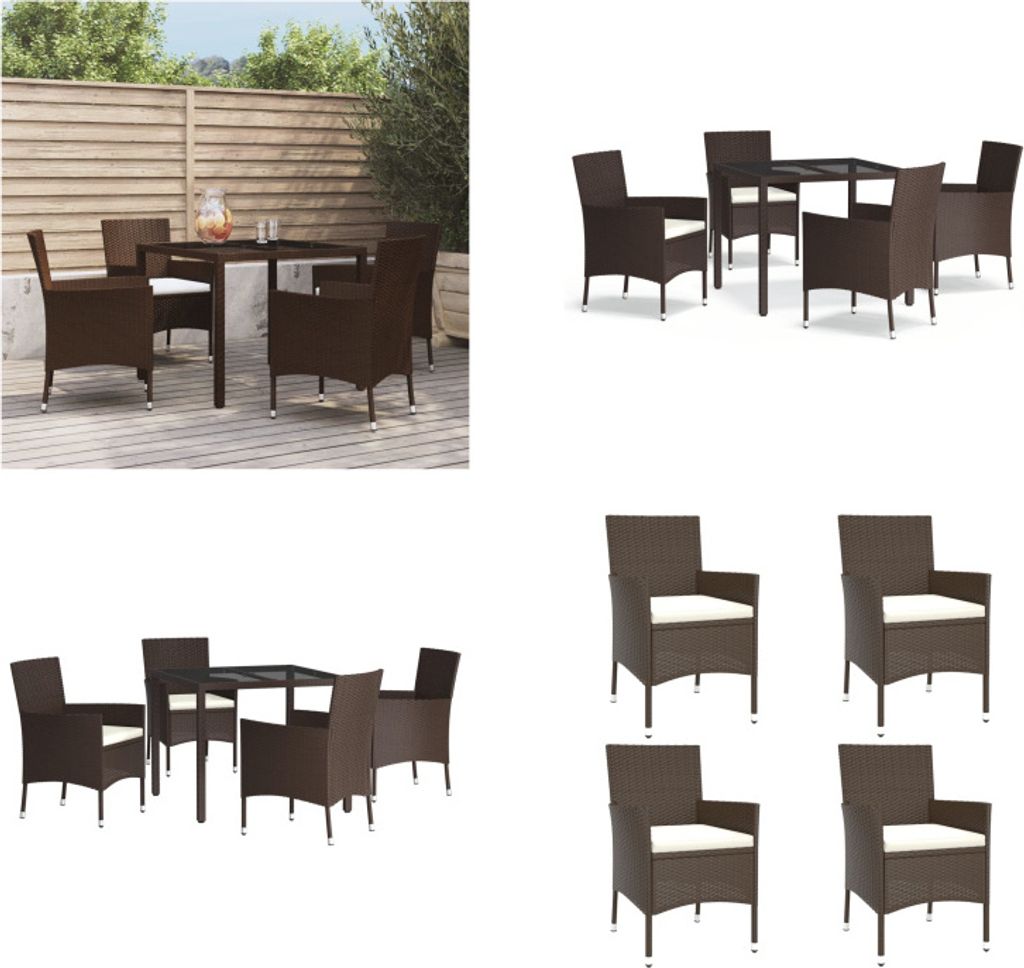 vidaXL 5 tlg. Garten Essgruppe mit Kissen Braun Poly Rattan - Garten Essgruppe - Garten Essgruppen - Essgruppe - Essgruppe Terrasse