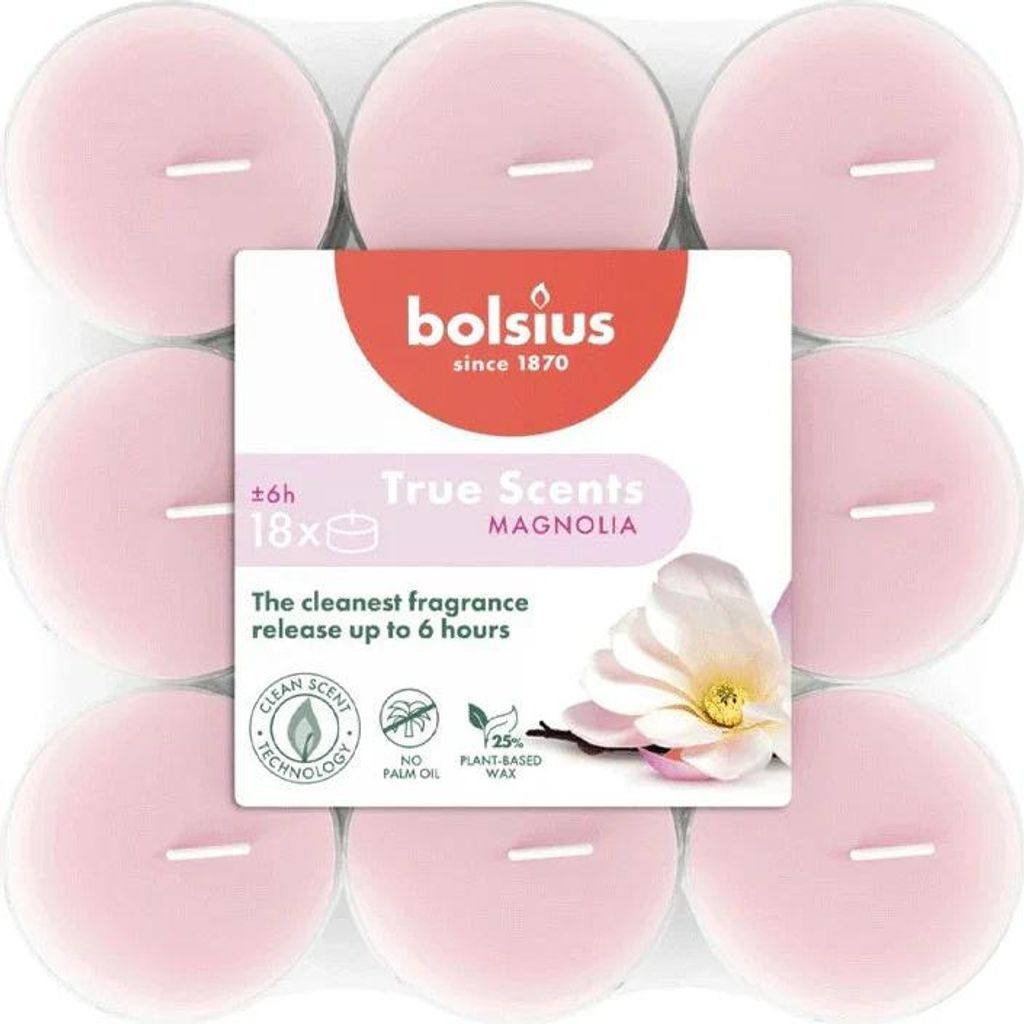 Duft-Teelichter, Magnolie, True Scents, BOLSIUS, Ø39 mm, Brenndauer ca. 6h, 18 Stück pro Verpackung