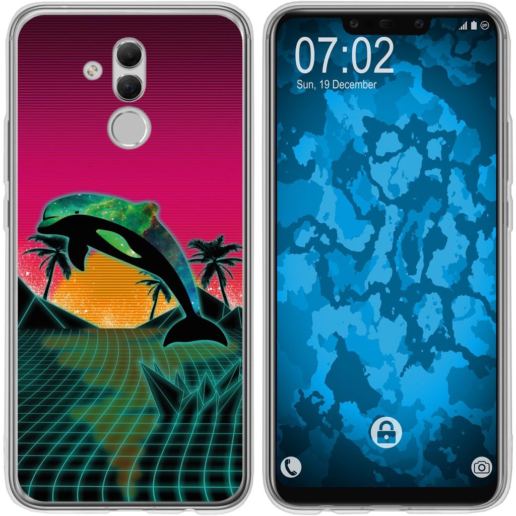 PhoneNatic Case kompatibel mit Huawei Mate 20 Lite Silikon-Hülle Retro Wave Delphin M1
